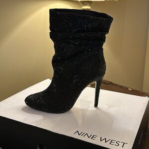 New Nine West Dazzle Black Heel Boots. Make a statement!